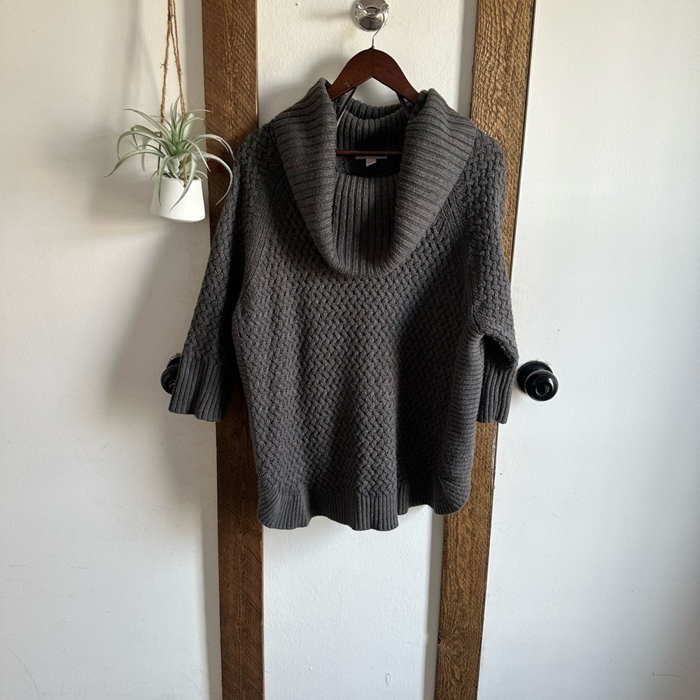 Dress Barn Plus Women’s Gray Cowl Neck Acrylic Knit Sweater Pullover Size 1X